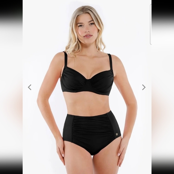 Popilush Women's Black 2-Piece Ruched Shapewear Tummy Control Swimsuit Set  L - Picture 1 of 12